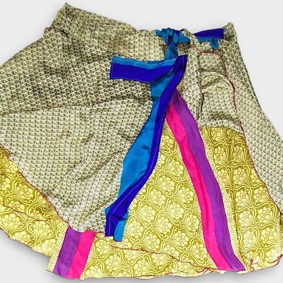 Ganesh Himalaya Womens Wrap Skirt One Size Adjustable Butter Yellow Silk Reverse - Picture 1 of 15